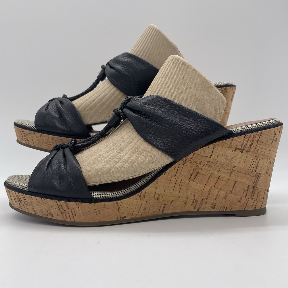 Sperry Womens 10 Sandals‎ Top-Sider Shoreham Black Wedge Heel Cork Leather Slide